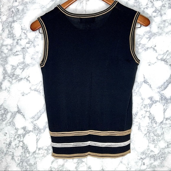 FINITY 90s Intarsia Rib Knit Sweater Vest Women’s Medium Black Tan White Trim - Picture 3 of 6